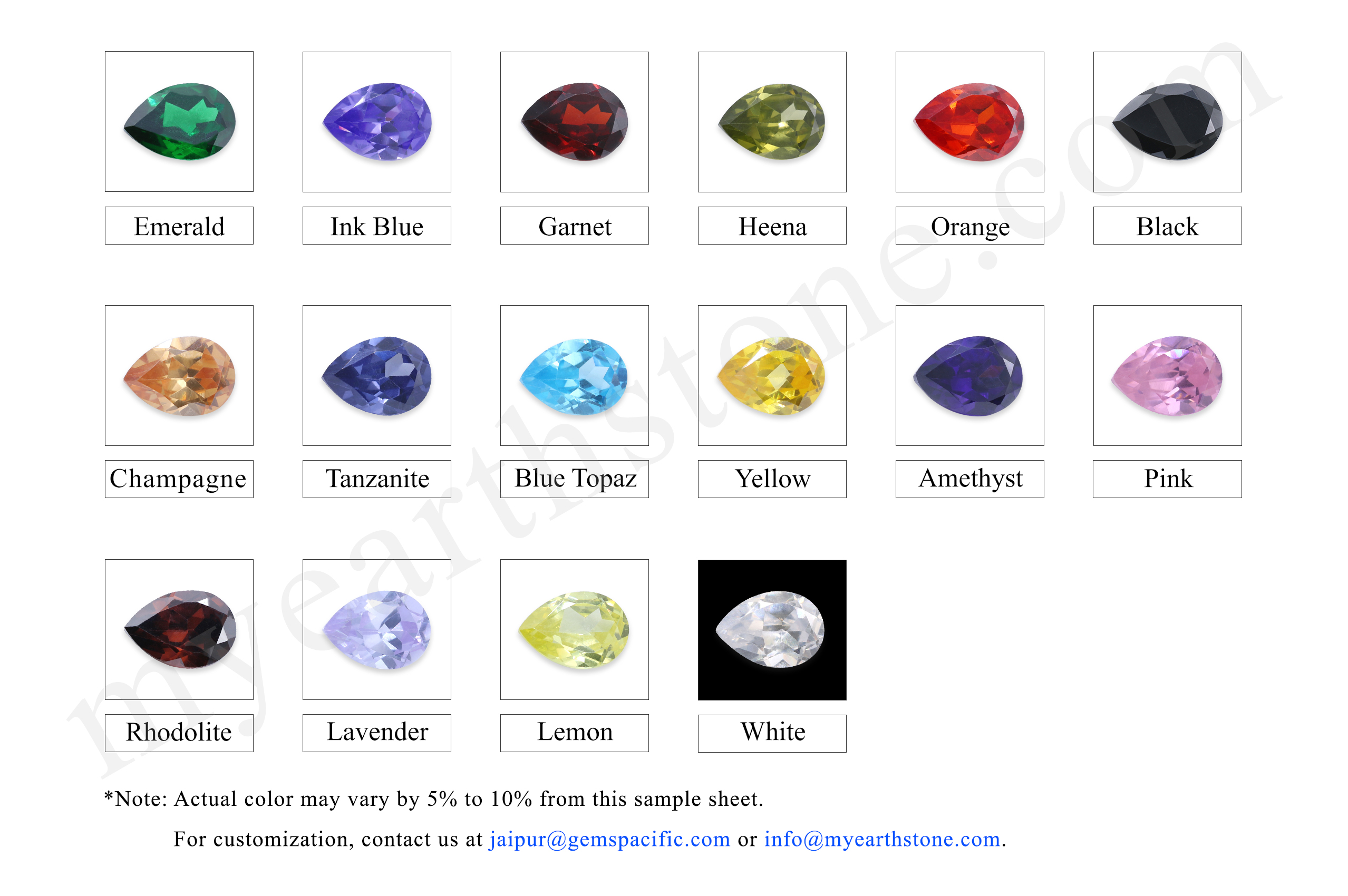 Cubic Zirconia Color Chart | My Earth Stone