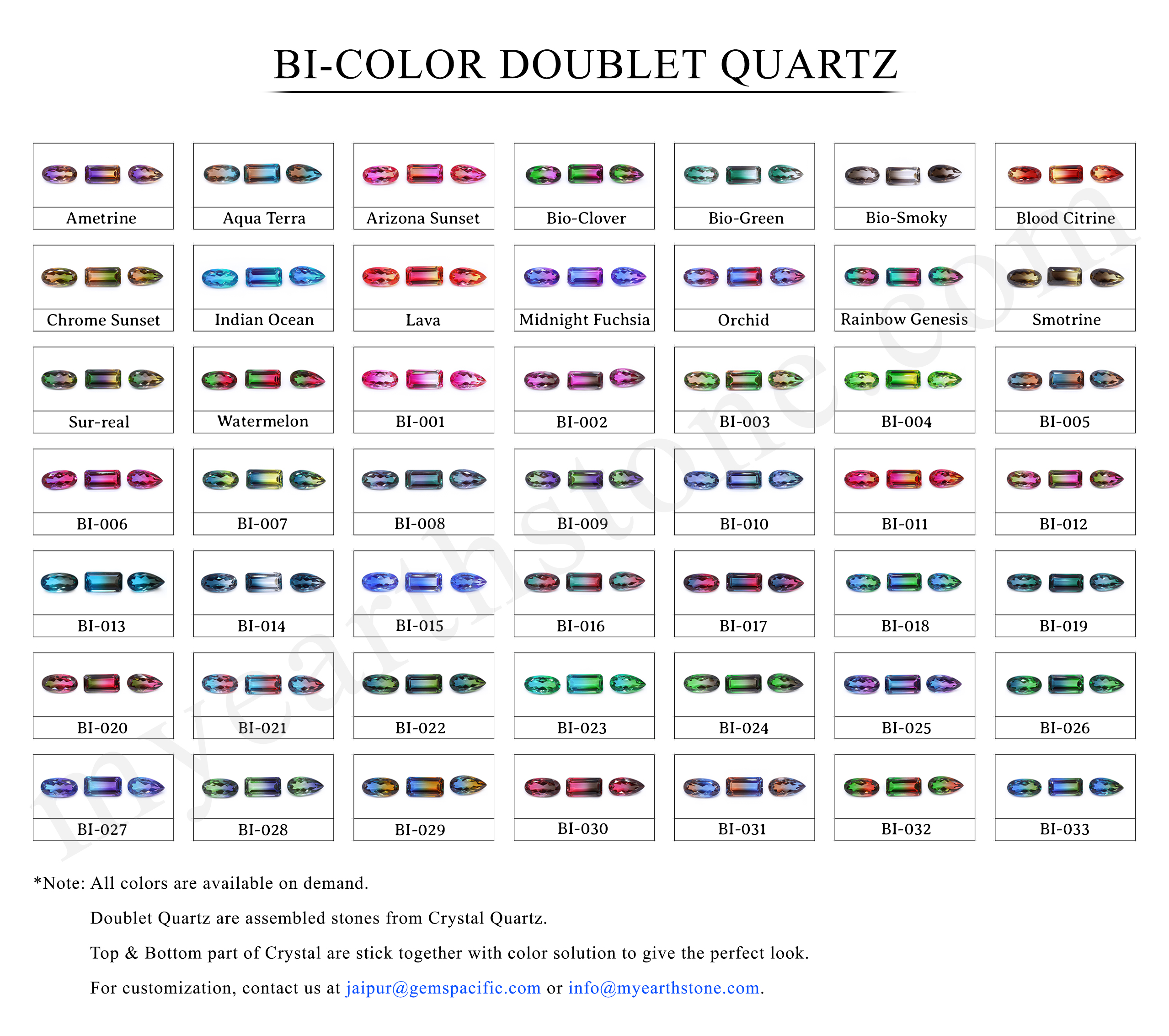 Bi-Color Doublet Quartz Color Chart | My Earth Stone