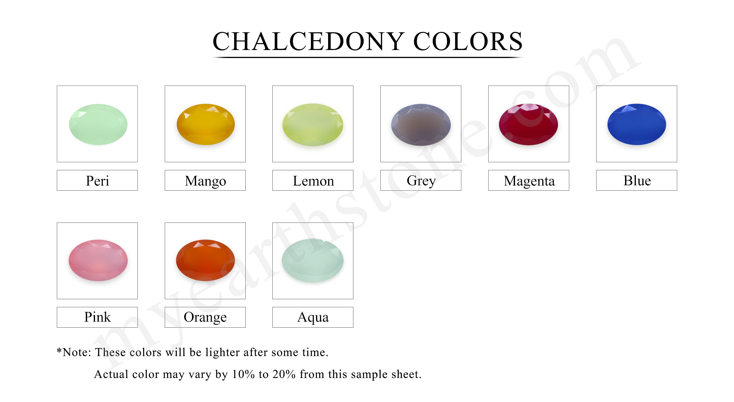 Dyed Chalcedony Color Chart | My Earth Stone