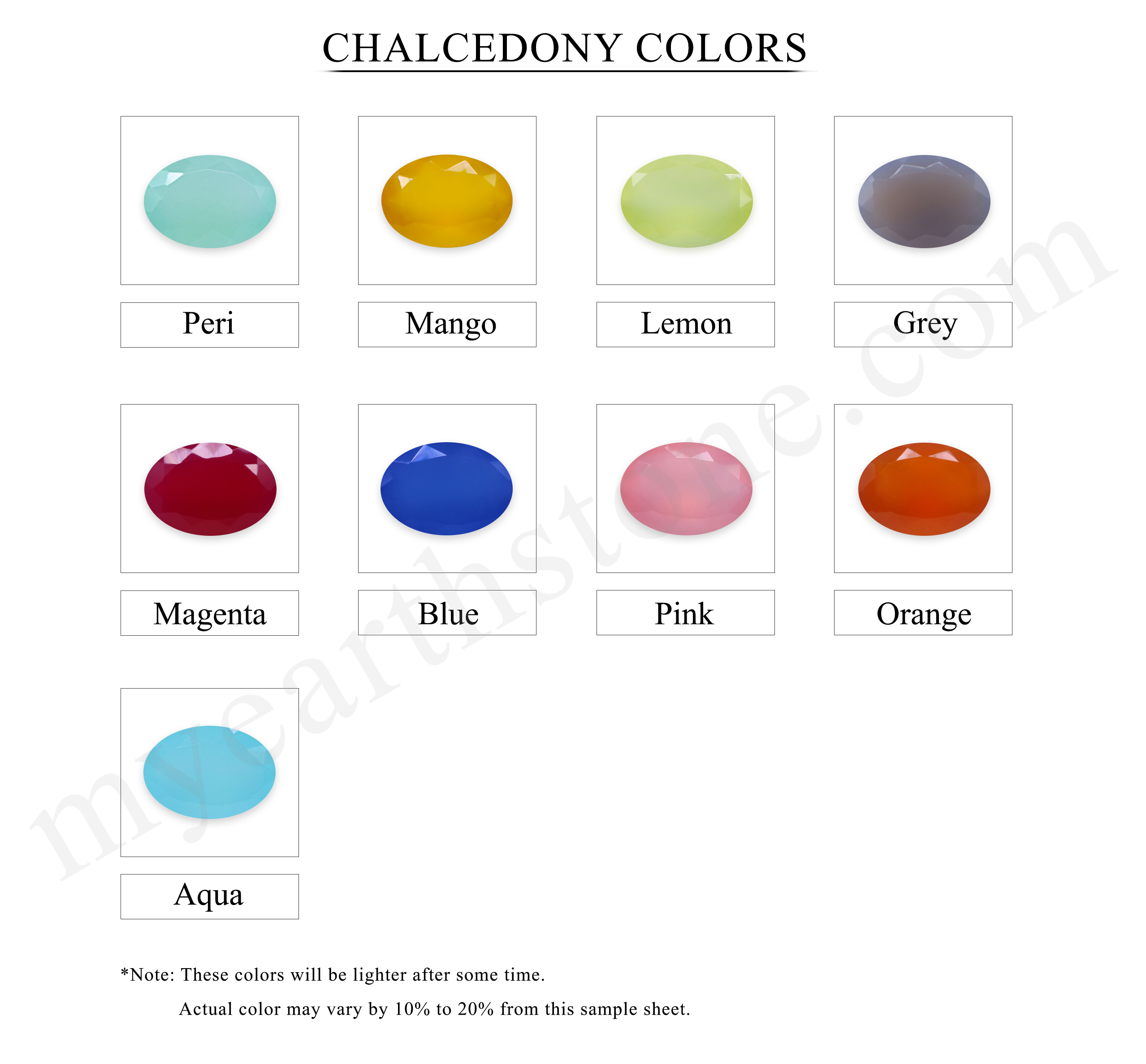 Dyed Chalcedony Color Chart | My Earth Stone